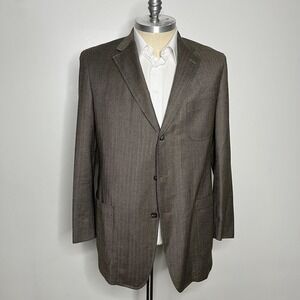 Samuelsohn Men's Blazer Sport Coat 46L Brown Herringbone 100% Wool 3-Button‎